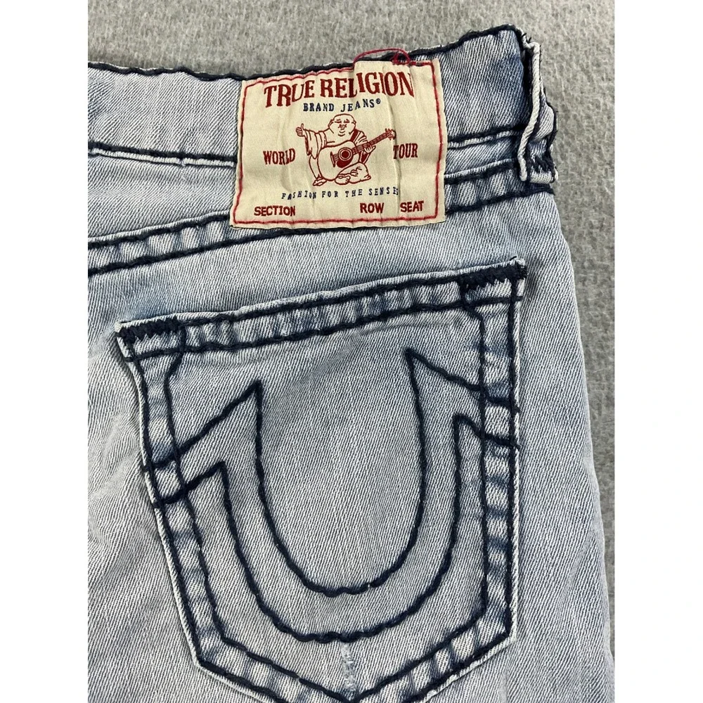 True Religion Ricky Relaxed Straight Distressed Shorts Light Wash Mens 34 1129
